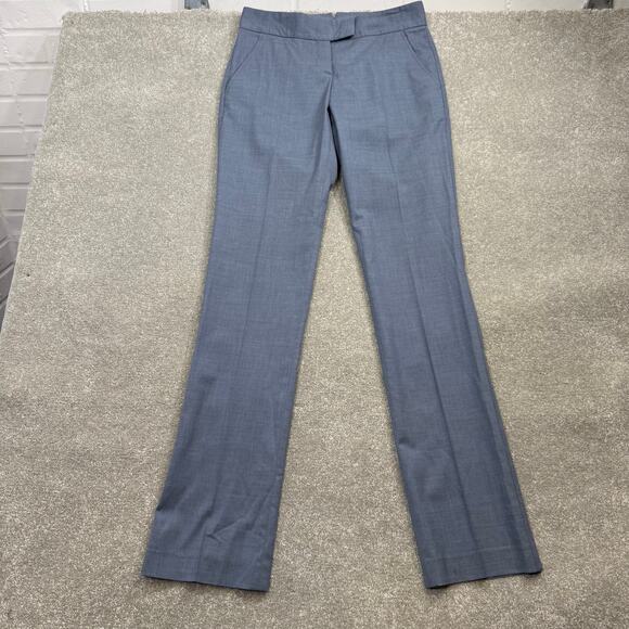 Theory Denim Melange Wool Trousers Blue Gray Work Pants Sz 2 Tall Stretch Office - Picture 1 of 9